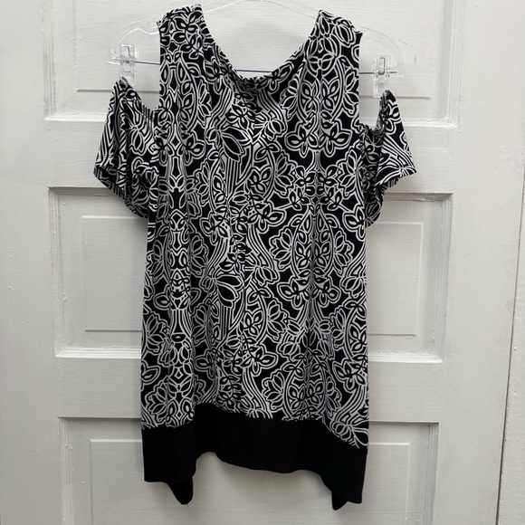Rafaella Black White Floral Cold Shoulder Blouse M - Picture 3 of 6